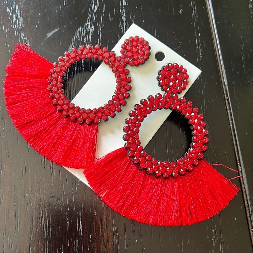 RED fringed statement earrings-NWT